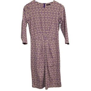 J. McLaughlin Catalina Cloth Sheath Dress 3/4 Sleeve Geometric Size Small Purple
